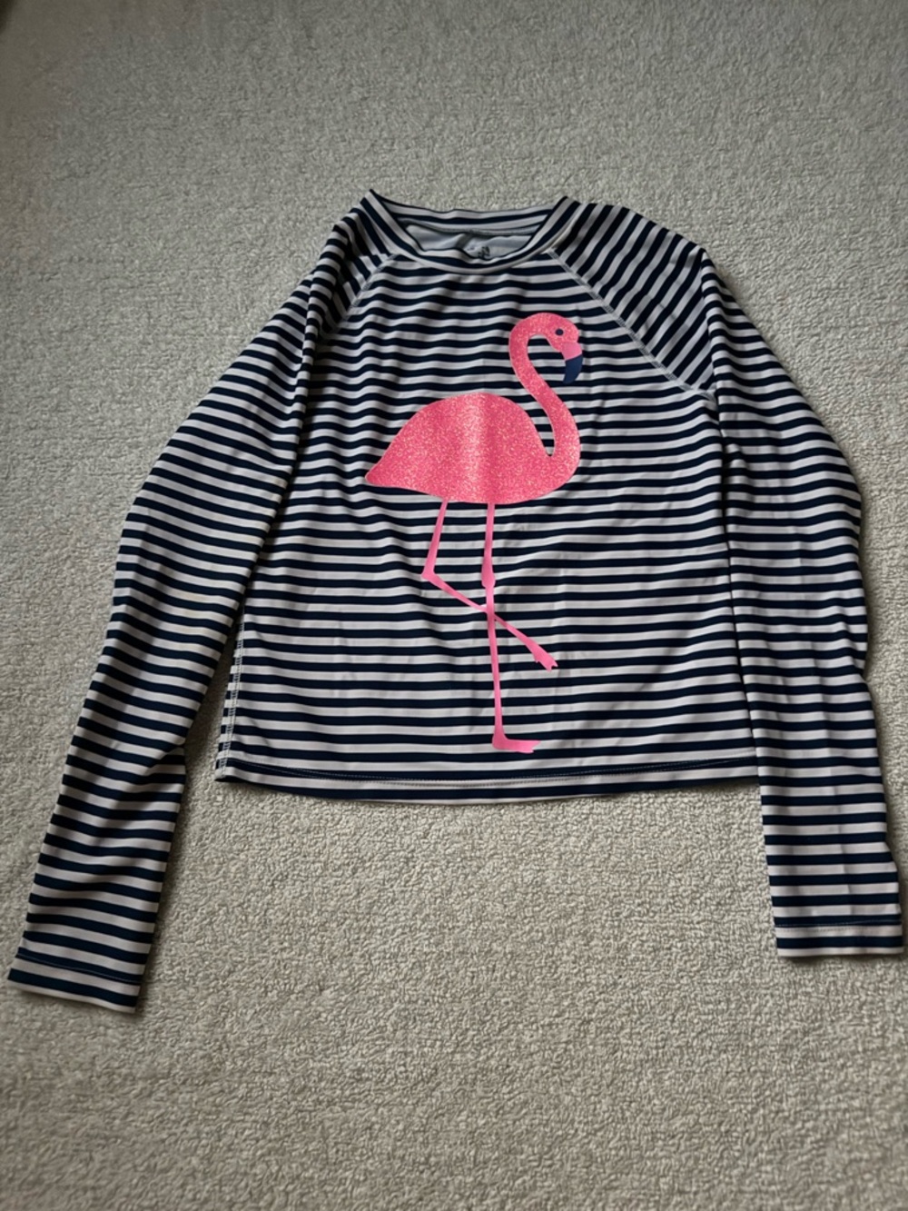 GapKids Girls XL Striped Long Sleeve Rash Guard Pink Flamingo Glitter Accents